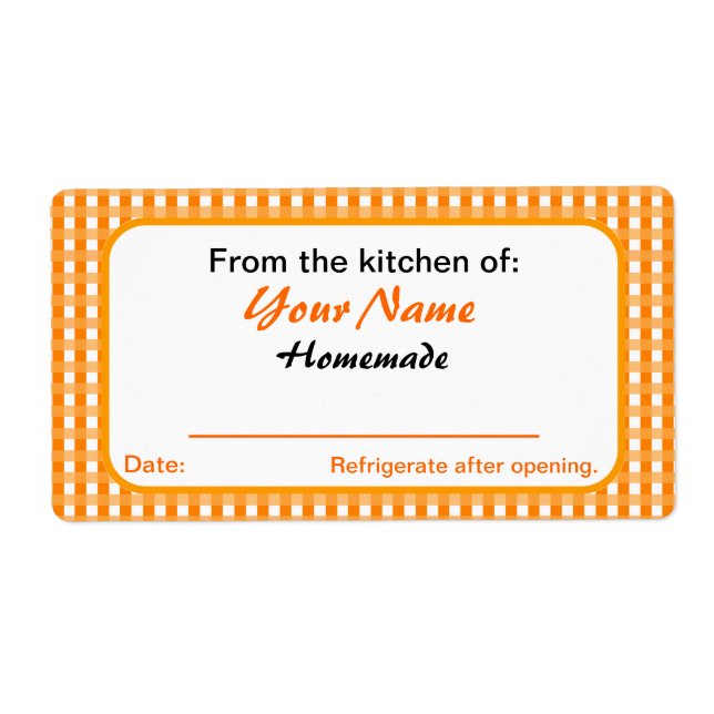 Personalised Canning Labels for Jars Orange Checks (Front)