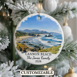 Personalised Cannon Beach Ornament, Custom Oregon Ceramic Tree Decoration