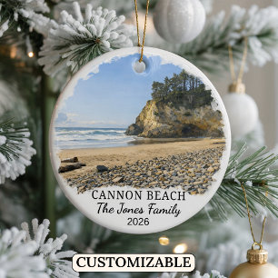 Personalised Cannon Beach Ornament, Custom Oregon Ceramic Tree Decoration
