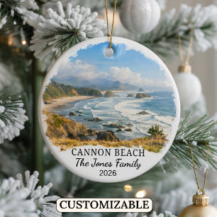 Personalised Cannon Beach Ornament, Custom Oregon Ceramic Tree Decoration