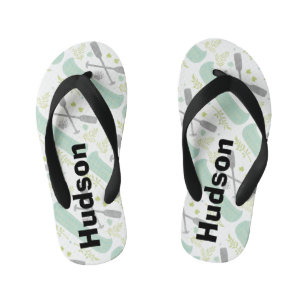 Personalised Canoe & Paddle Mint and Grey Pattern Kid's Jandals