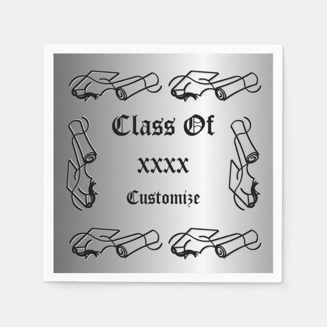 Personalised Cap & Diploma Class Event Napkins (Front)