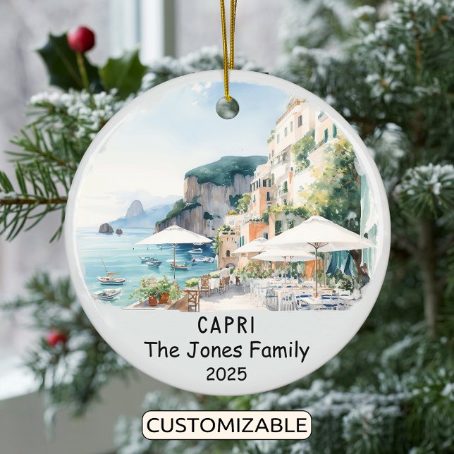 Personalised Capri Ornament, Italy Ceramic Tree Decoration (Creator Uploaded)