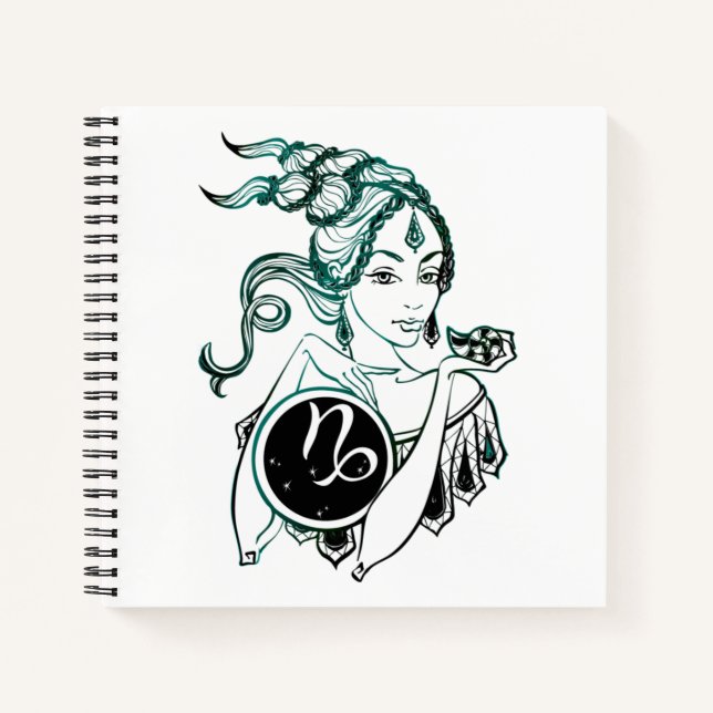 Personalised Capricorn Art Deco Lady Notebook (Front)