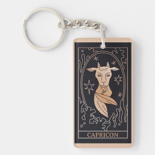 Personalised Capricorn Zodiac Sign Black Vinatge Key Ring (Front)