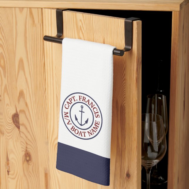 Personalised Captain Anchor Logo Kitchen Towel (Thirds Fold)