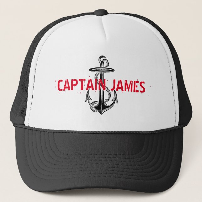 Personalised Captain Black Vintage Anchor Trucker Hat (Front)