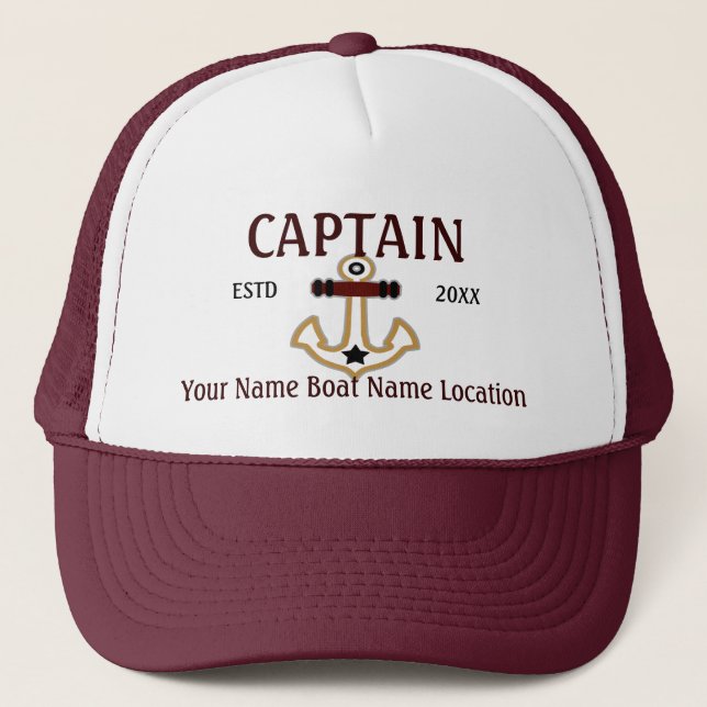 Personalised Captain First Mate Crew or Skipper Trucker Hat (Front)