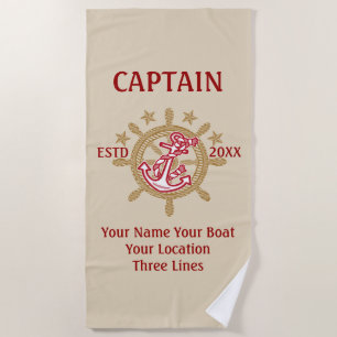 Personalised Captain First Mate Skipper Crew Beach Towel