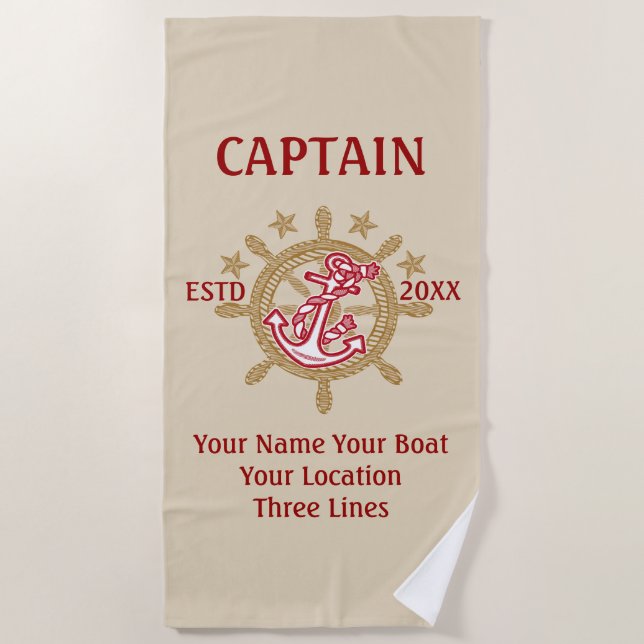 Personalised Captain First Mate Skipper Crew Beach Towel (Front)