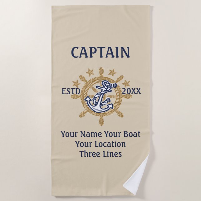Personalised Captain First Mate Skipper Crew Beach Towel (Front)