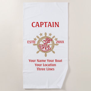 Personalised Captain First Mate Skipper Crew on a Beach Towel