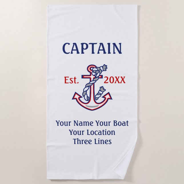 Personalised Captain First Mate Skipper Gear Beach Towel (Front)
