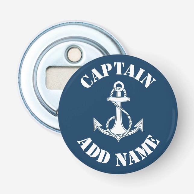 Personalised captain name anchor bottle opener (Front)