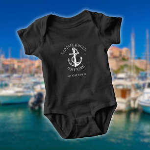 Personalised Captain Nautical Anchor Boat Name Baby Bodysuit