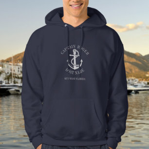 Personalised Captain Nautical Anchor Boat Name Hoodie