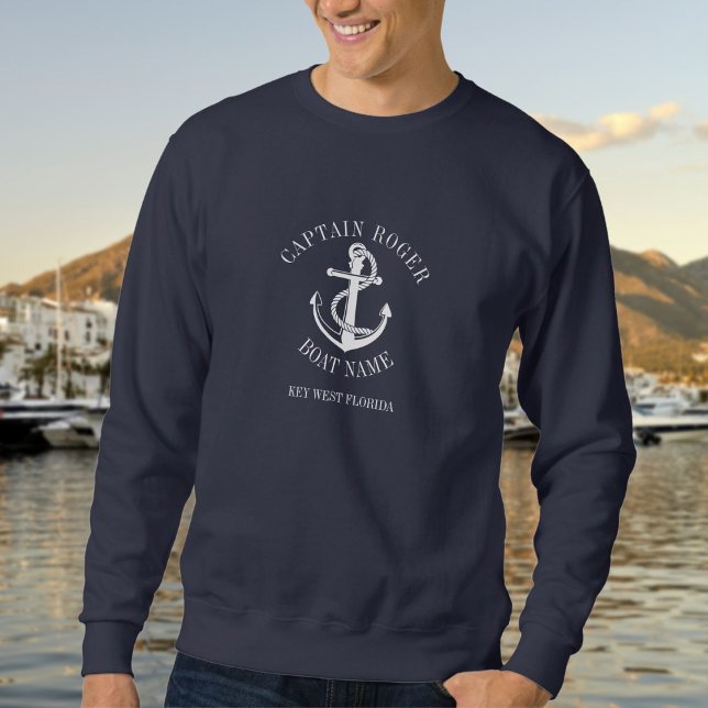 Personalised Captain Nautical Anchor Boat Name Sweatshirt (Personalized Captain Nautical Anchor Boat Name Sweatshirt)