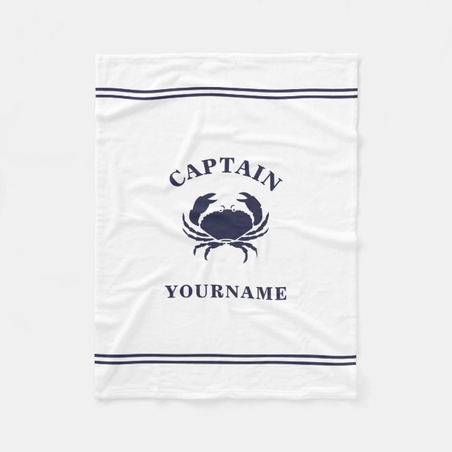 Personalised Captain Nautical Crab Fleece Blanket (Front)