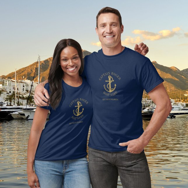 Personalised Captain Nautical Gold Boat Name T-Shirt (Personalized Captain Nautical Gold Boat Name T-Shirt)