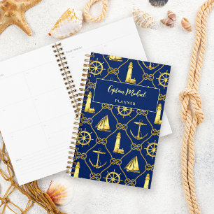 Personalised Captain Nautical Navy Gold Planner