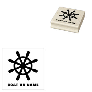 Personalised Captain Nautical Ship Wheel Boat Name Rubber Stamp