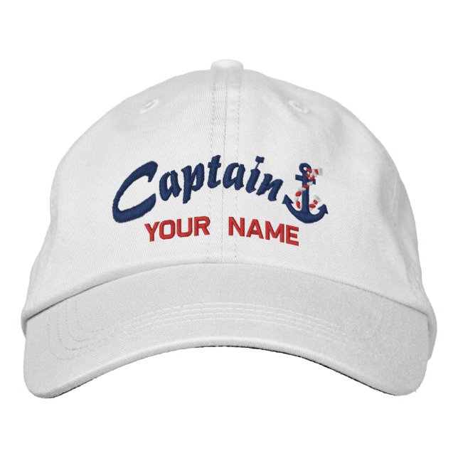 Personalised Captain Rope Anchor Your Name Embroidered Hat (Front)