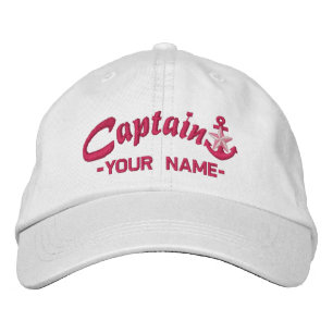 Personalised Captain Star Anchor Name Fuchsia Embroidered Hat