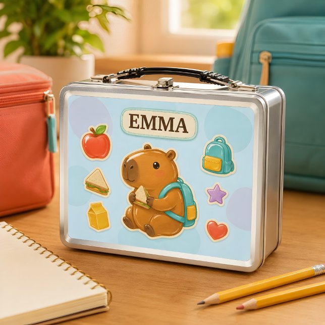 Personalised Capybara Kids School Metal Lunchbox (Creator Uploaded)