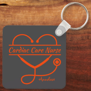 Personalised Cardiac Care Nurse Stethoscope Heart Key Ring