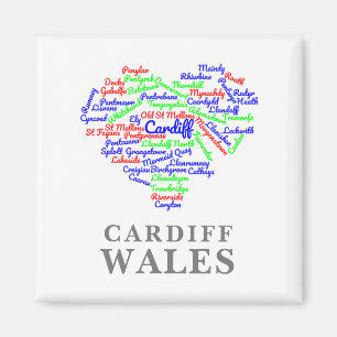 Personalised Cardiff Wales Word Cloud Typography Magnet