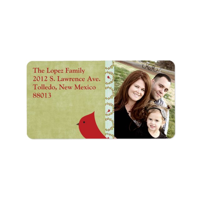 Personalised Cardinal Christmas Bird Mailing Label (Front)