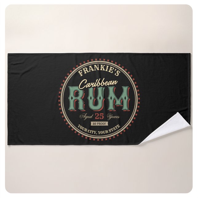 Personalised Caribbean Rum Liquor Bottle Label Bar Bath Towel (Creator Uploaded)