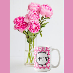 Personalised Carnation Pink And White Pickleball Coffee Mug