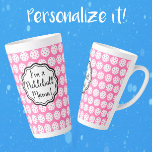 Personalised Carnation Pink And White Pickleball  Latte Mug