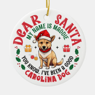 Personalised Carolina Dog Christmas Tree Round Ceramic Tree Decoration