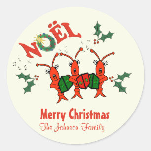 Personalised Caroling Crawfish Lobster Christmas Classic Round Sticker