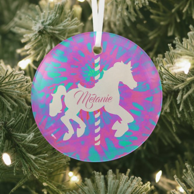 Personalised Carousel Horse  Glass Tree Decoration (Insitu)