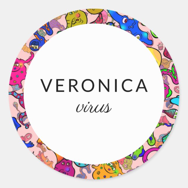 Personalised Cartoon Bacteria Name Classic Round Sticker (Front)