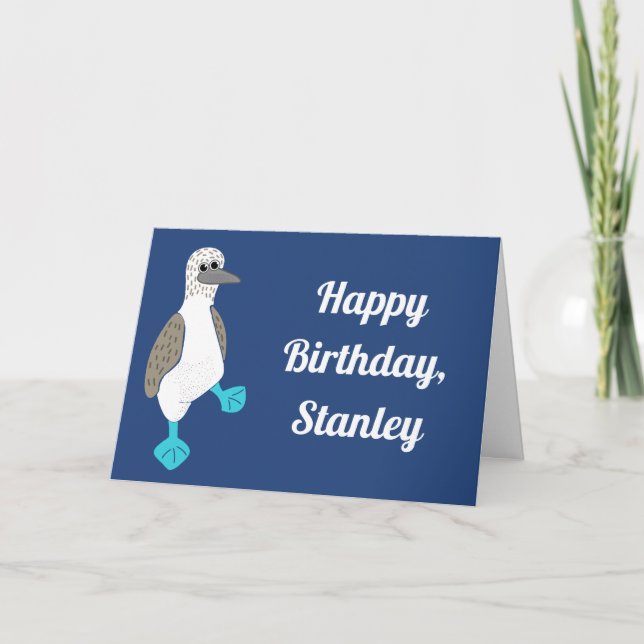 Personalised Cartoon Blue-Footed Booby Bird Card (Front)