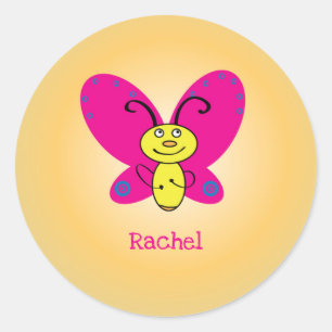 Personalised Cartoon Butterfly with Name Classic Round Sticker