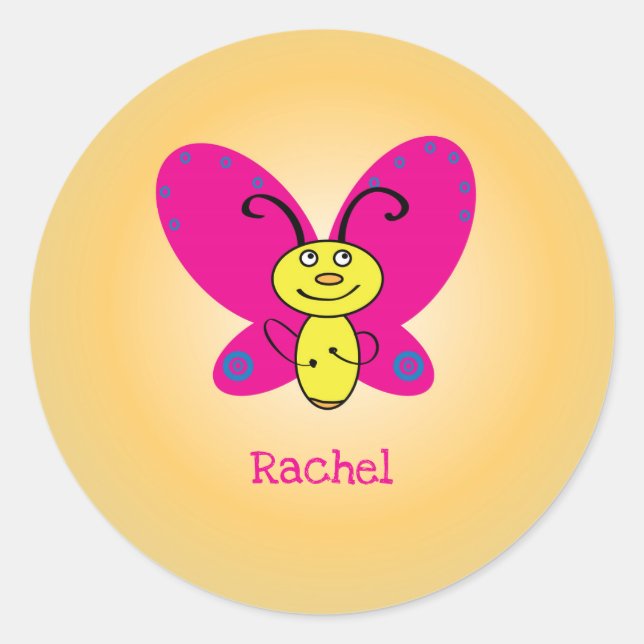 Personalised Cartoon Butterfly with Name Classic Round Sticker (Front)