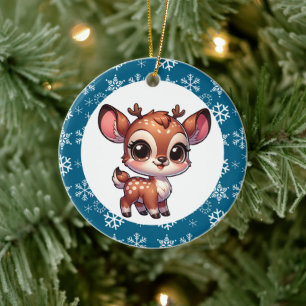 Personalised Cartoon Chibi Reindeer Christmas Ceramic Tree Decoration