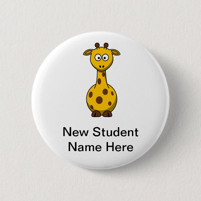 Personalised Cartoon Giraffe for New Students 6 Cm Round Badge (Front)