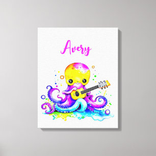 Personalised Cartoon Octopus Playing the Guitar Canvas Print