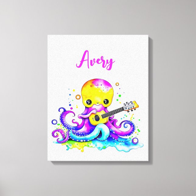 Personalised Cartoon Octopus Playing the Guitar  Canvas Print (Front)