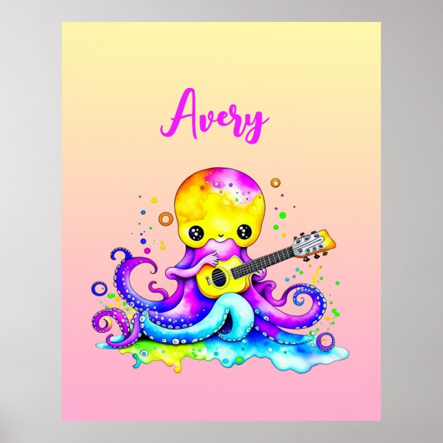 Personalised Cartoon Octopus Playing the Guitar  Poster (Front)