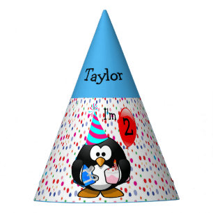 Personalised Cartoon Penguin 2nd Birthday Party Party Hat