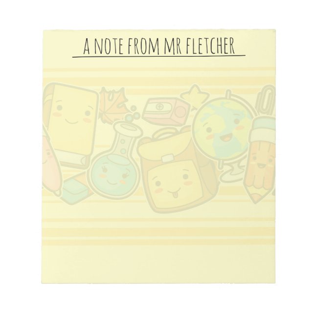 Personalised Cartoon School Supply Pattern Post-it Notepad (Front)