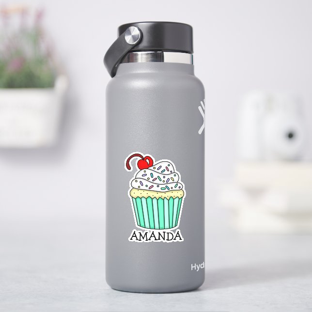 Personalised Cartoon Vanilla Cupcake and Name (HydroFlask)