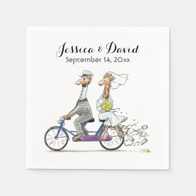 personalised cartoon wedding giraffes napkin (Front)